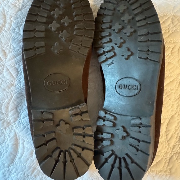 Gucci Women's Brown Suede Loafers with Gold Accents - Picture 6 of 12